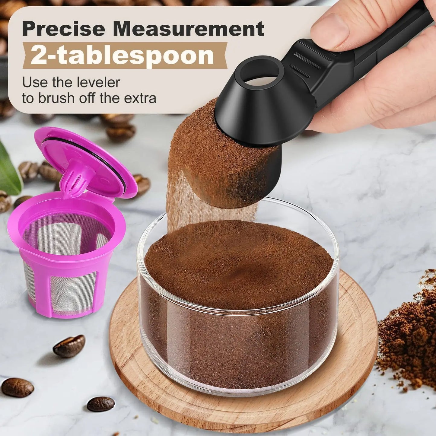 Coffee Scoop with Sliding Lid | Long Handle and Large Capacity | Spill-Proof Measuring Spoon for Kitchen