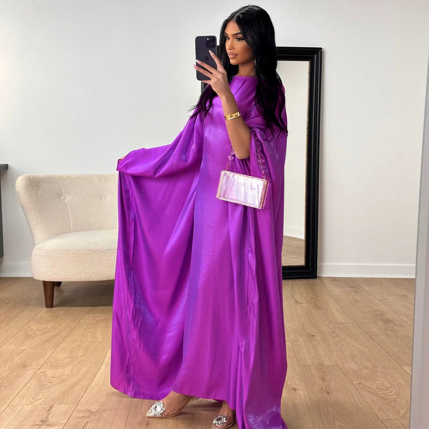 Shiny abaya with butterfly design