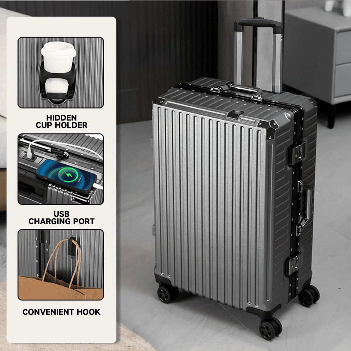 3-piece hardside luggage set with aluminum frame