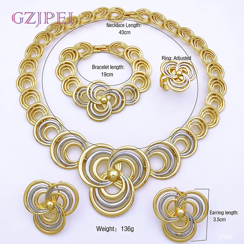 Gold jewelry set for women with necklace and earrings