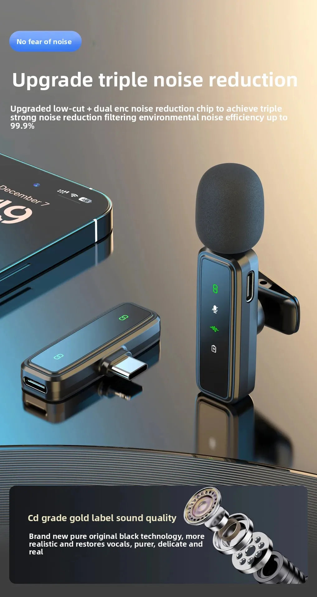 Wireless Lavalier Microphone for iPhone & Android, Portable Mic for Live Streaming & Gaming