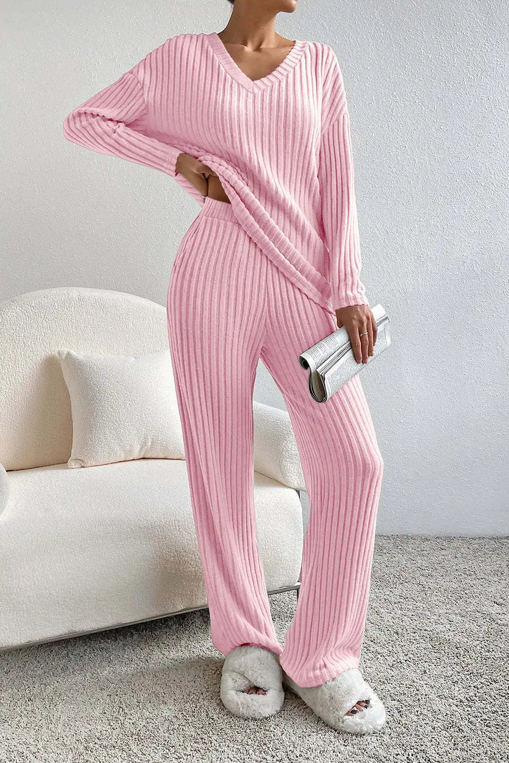 Women's Autumn Set | Casual Sweater and Pants, Long Sleeve, V-Neck