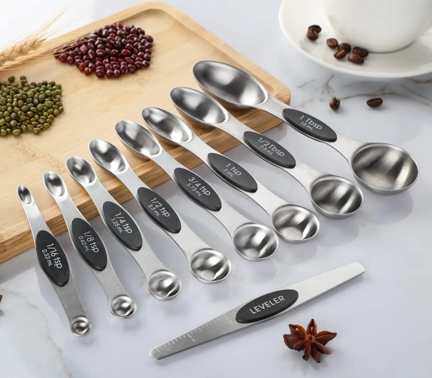 Double-Sided Magnetic Measuring Spoons, Stainless Steel and Stackable