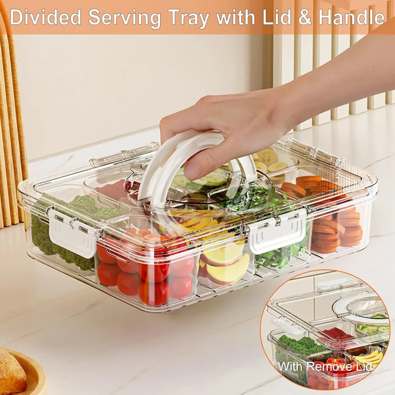 Transparent Snack Tray | Lid Handle Compartment Box