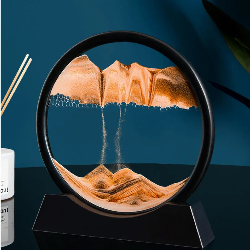 3D Moving Sand Picture, Nordic Style Round Kinetic Art, Decorative Hourglass for Desk, Original Home Decor Gift