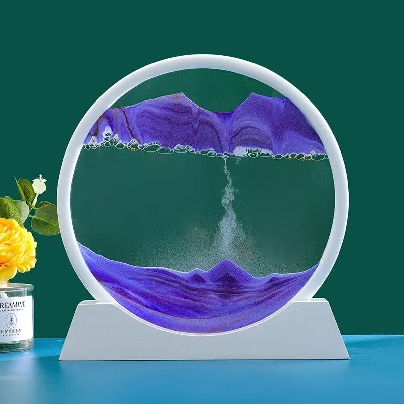 3D Moving Sand Picture, Nordic Style Round Kinetic Art, Decorative Hourglass for Desk, Original Home Decor Gift