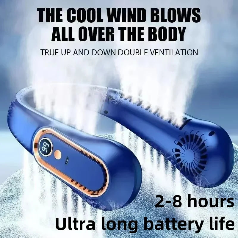 Ventilador de Cuello USB de 8000 mAh, Portátil, Sin Aspas, Mini, Recargable, Silencioso, con Pantalla LED Digital, Enfriador de Aire Eléctrico de Mano