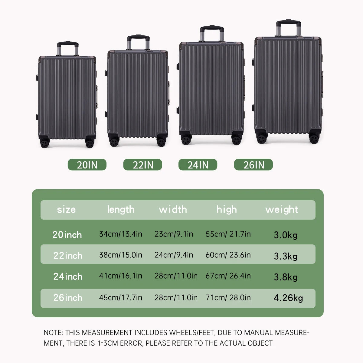 3-piece hardside luggage set with aluminum frame