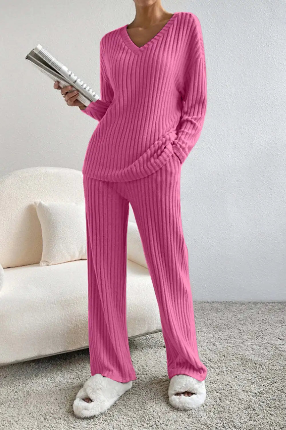 Women's Autumn Set | Casual Sweater and Pants, Long Sleeve, V-Neck