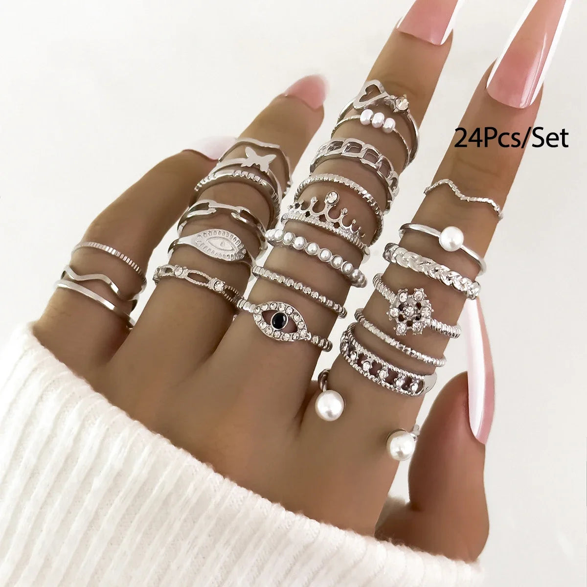 Set of 30 Women's Rings, Bohemian Geometric Stackable and Knuckle Rings, Gold and Silver Jewelry for Parties