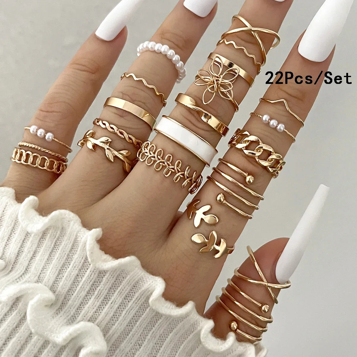 Set of 30 Women's Rings, Bohemian Geometric Stackable and Knuckle Rings, Gold and Silver Jewelry for Parties