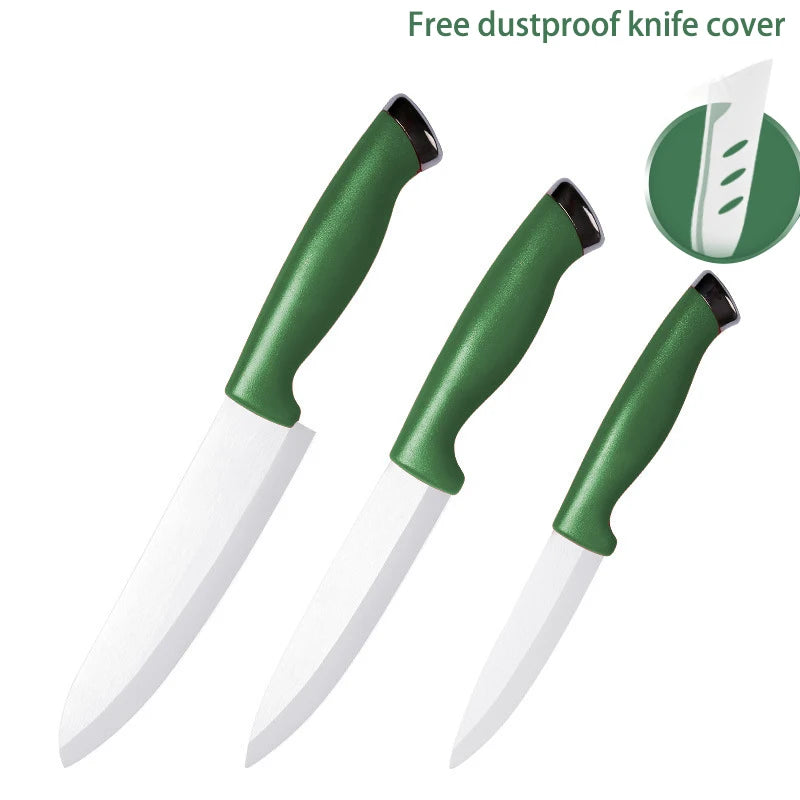 Set of 3 Ceramic Kitchen Knives - Multipurpose with Protective Sheath