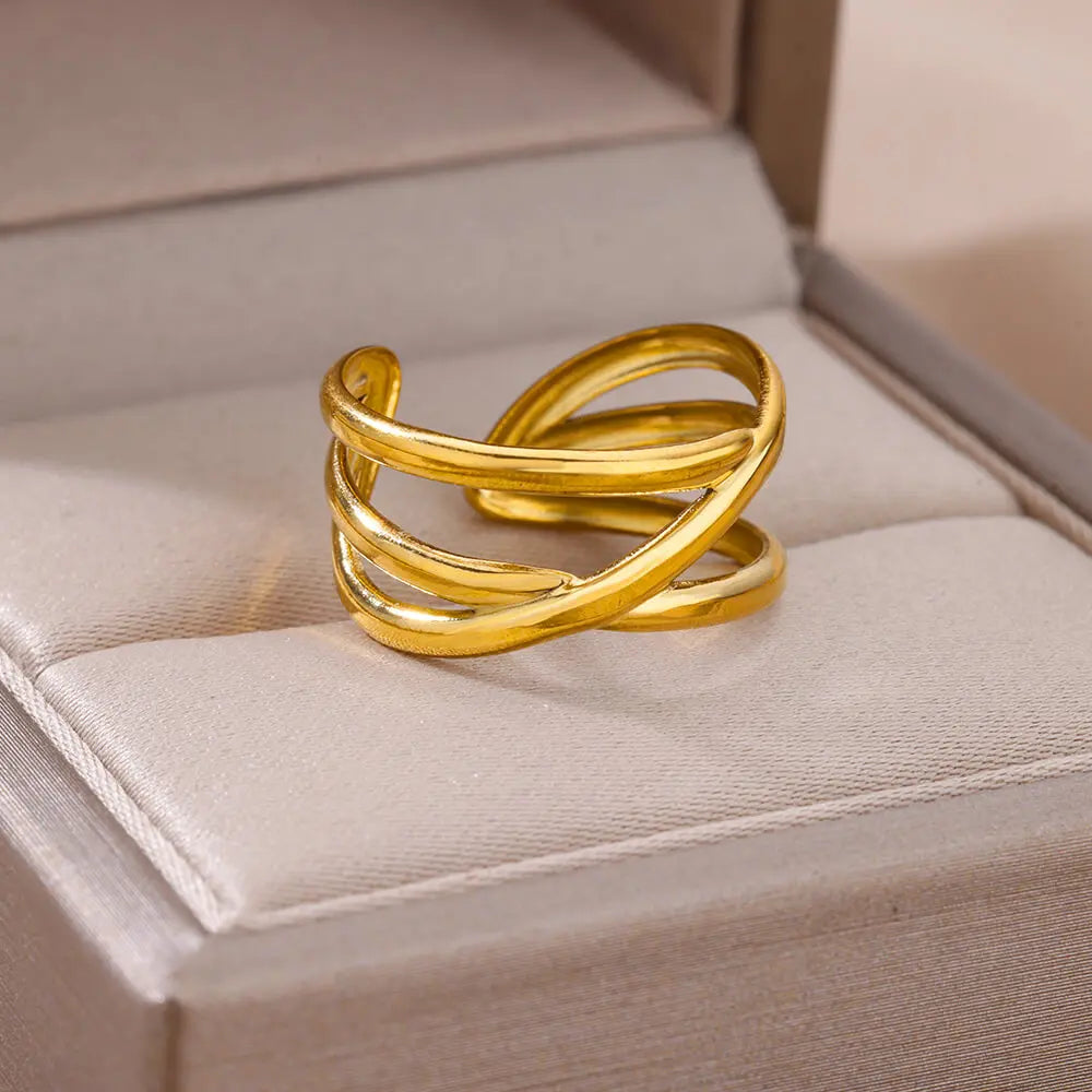 Stainless Steel Ring. Gold Finish. Classic Luxury Design