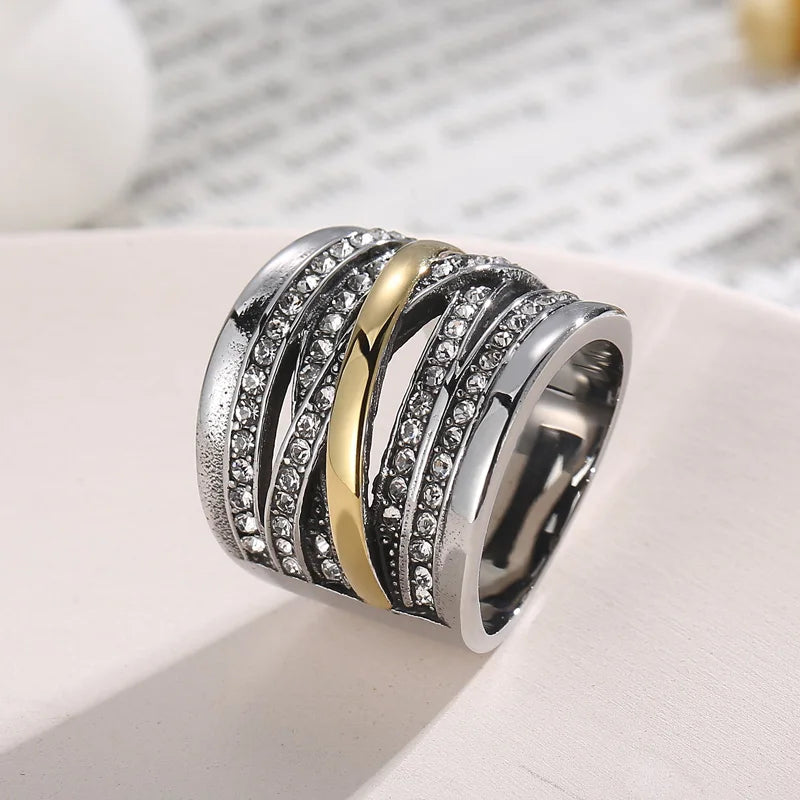 Women's Gothic Stainless Steel Stackable Rings with Cross, Rhinestone, Charm, Vintage