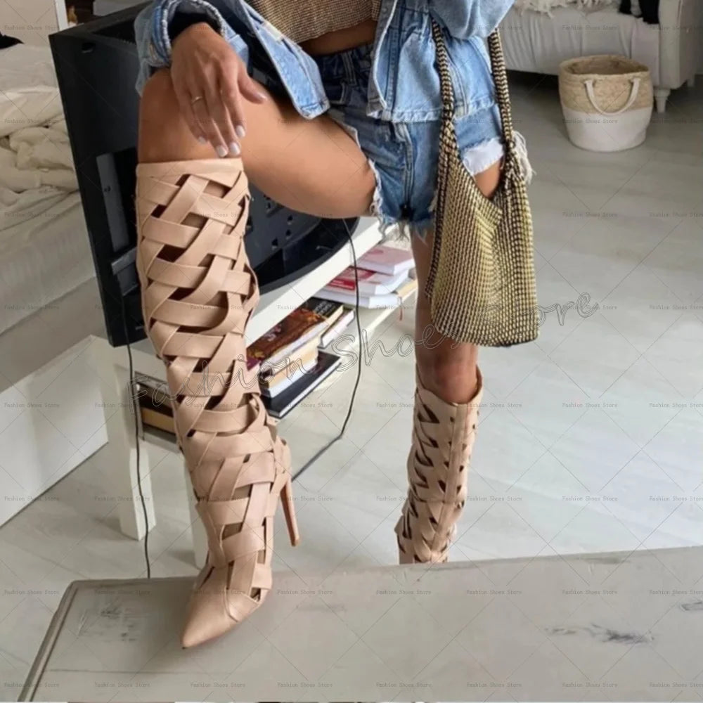 Womens Heeled Ankle Boots | Pointed Toe Cross Strap