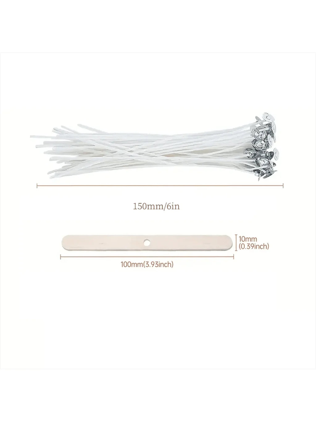 100 Cotton Wicks (15 cm) | Pre-Waxed Low-Smoke Wicks for Candle Making | DIY Kit with Holders and Glue for Soy and Beeswax