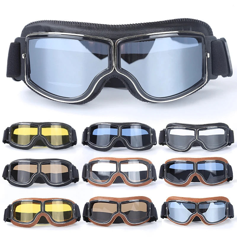 Retro Leather Motorcycle Goggles - Windproof and Foldable for Helmet