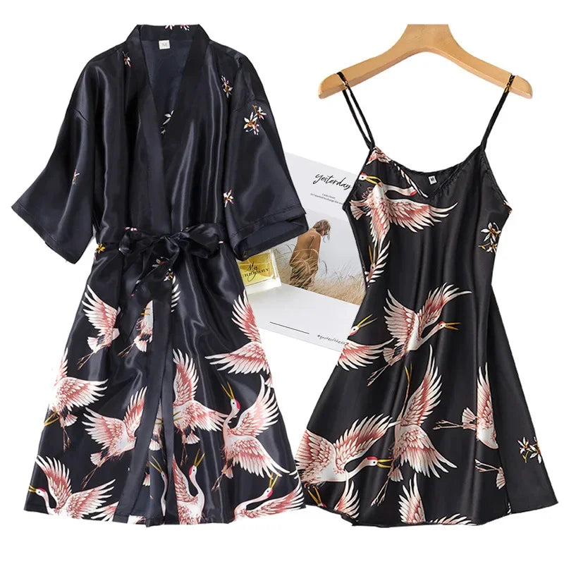 Women's Satin Kimono Robe Set