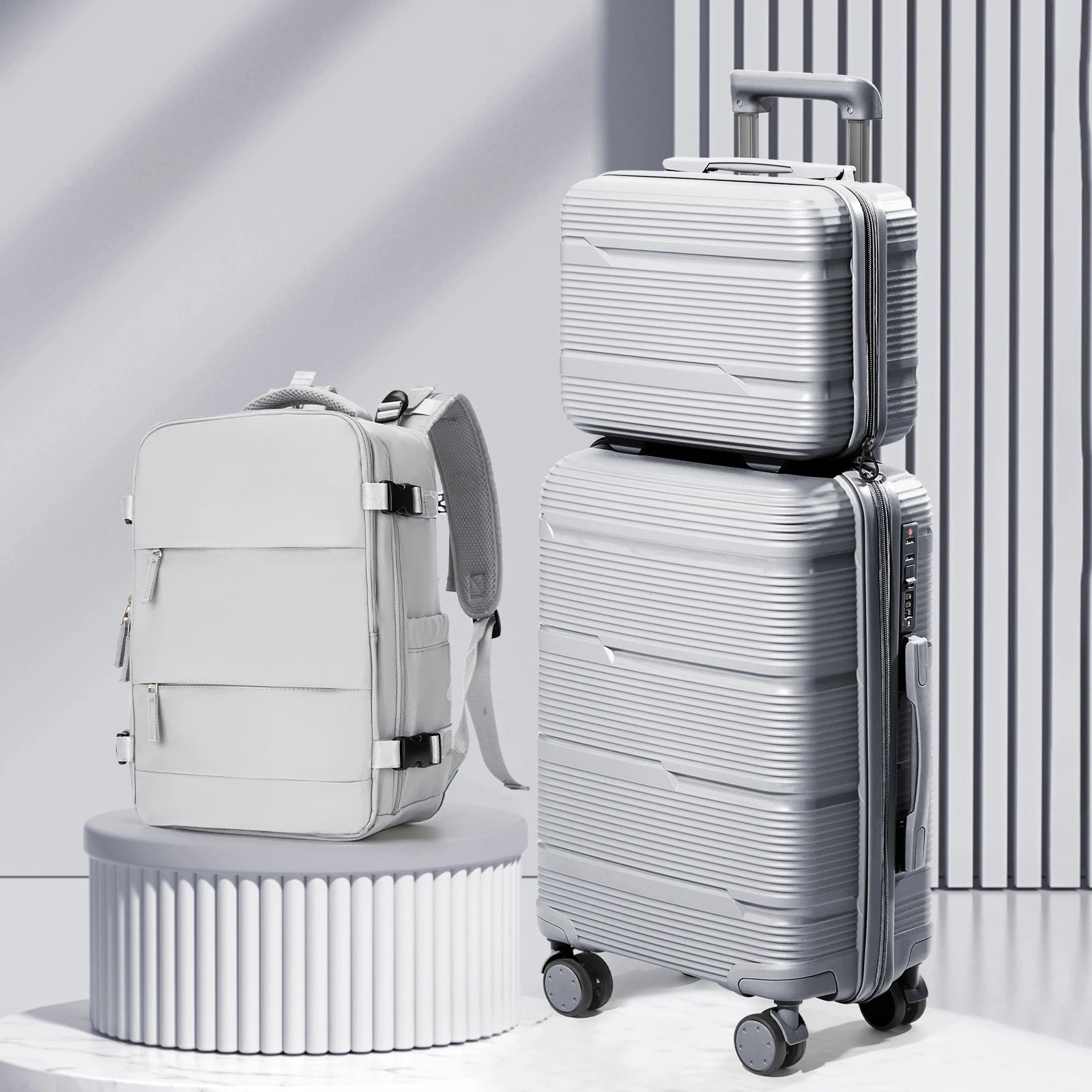 3-piece travel luggage set with backpack