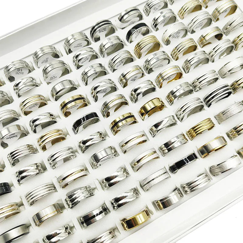 20pcs Wide Band Stainless Steel Ring Set for Men & Women