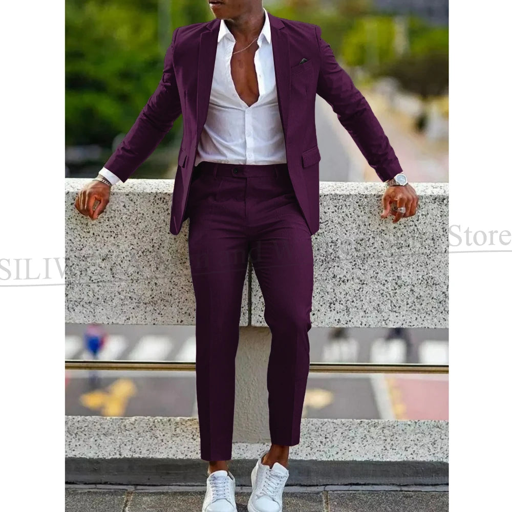 Mens 2 Piece slim fit Suit: Formal Wedding & Graduation Tuxedo