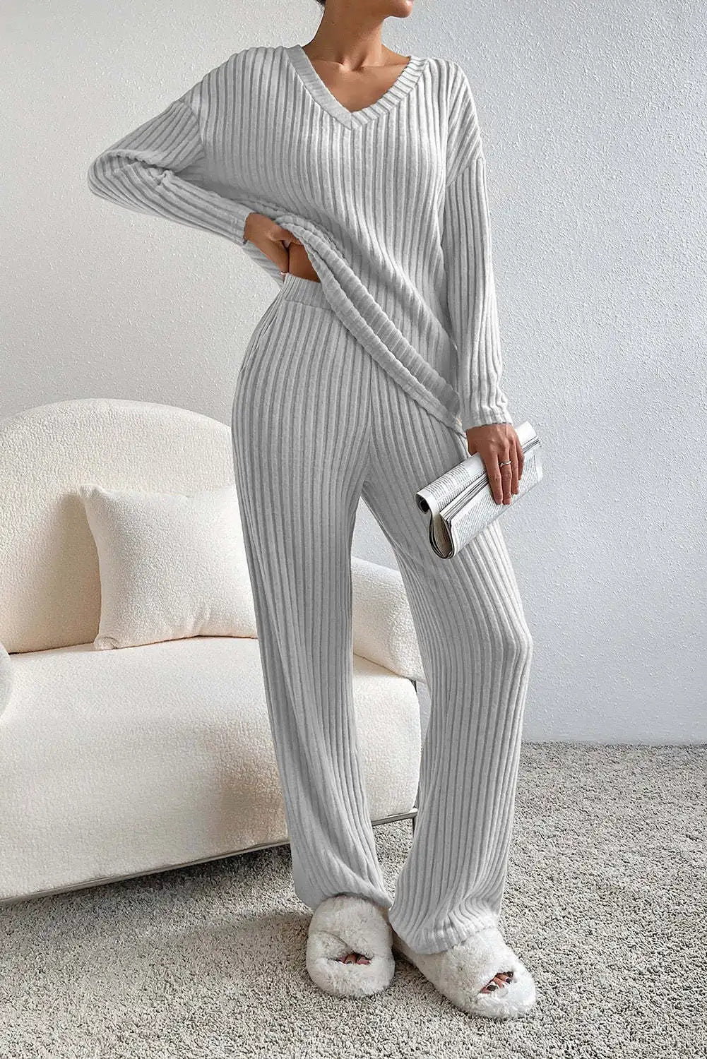 Women's Autumn Set | Casual Sweater and Pants, Long Sleeve, V-Neck