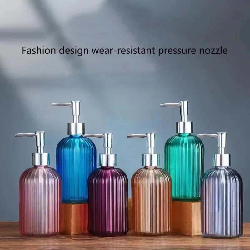 Clear Glass Dispenser - Refillable Bottle for Soap, Shampoo and Gel