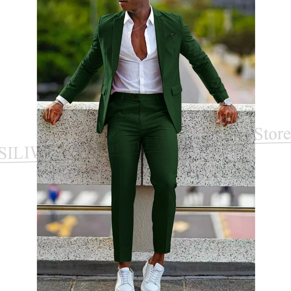 Mens 2 Piece slim fit Suit: Formal Wedding & Graduation Tuxedo