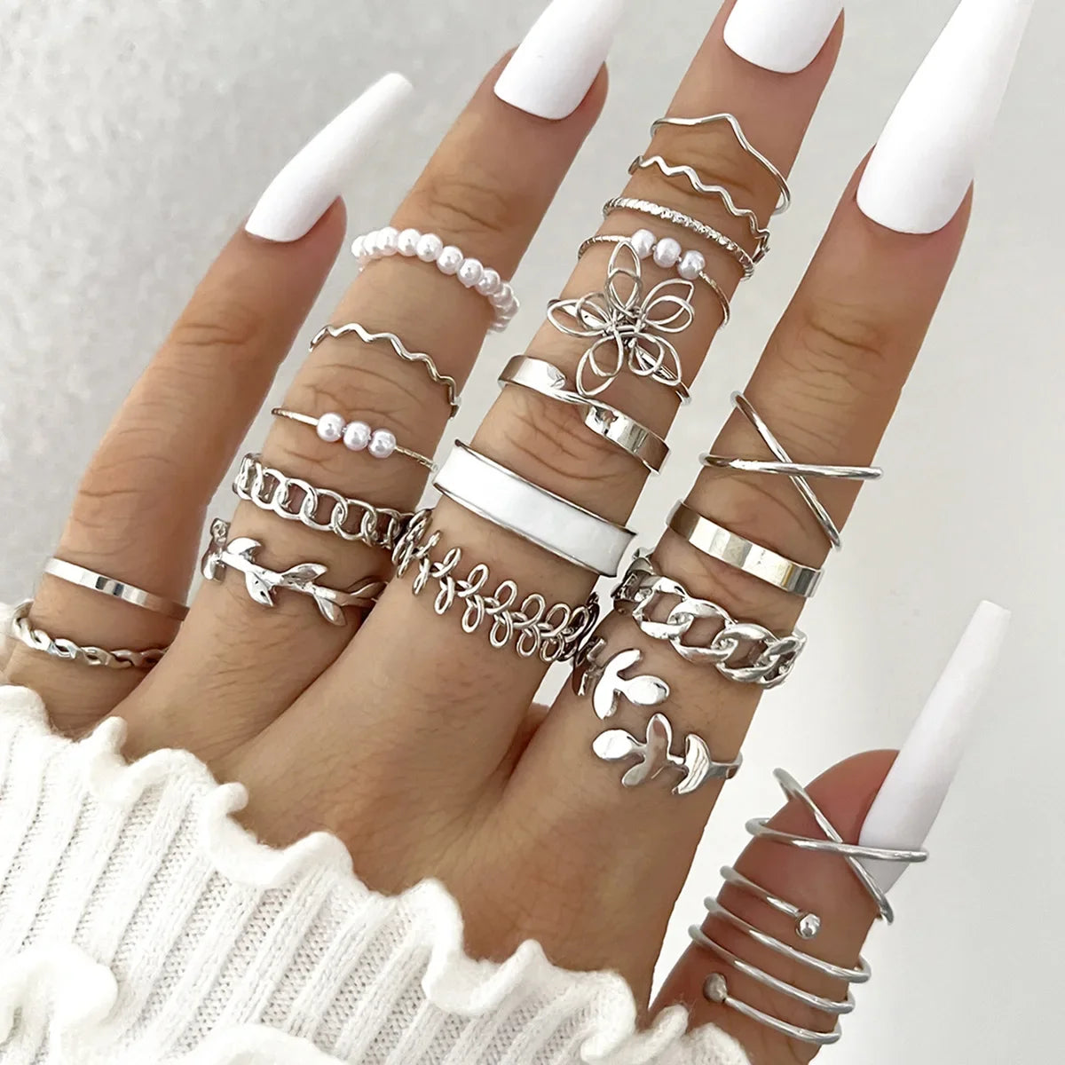 Set of 30 Women's Rings, Bohemian Geometric Stackable and Knuckle Rings, Gold and Silver Jewelry for Parties