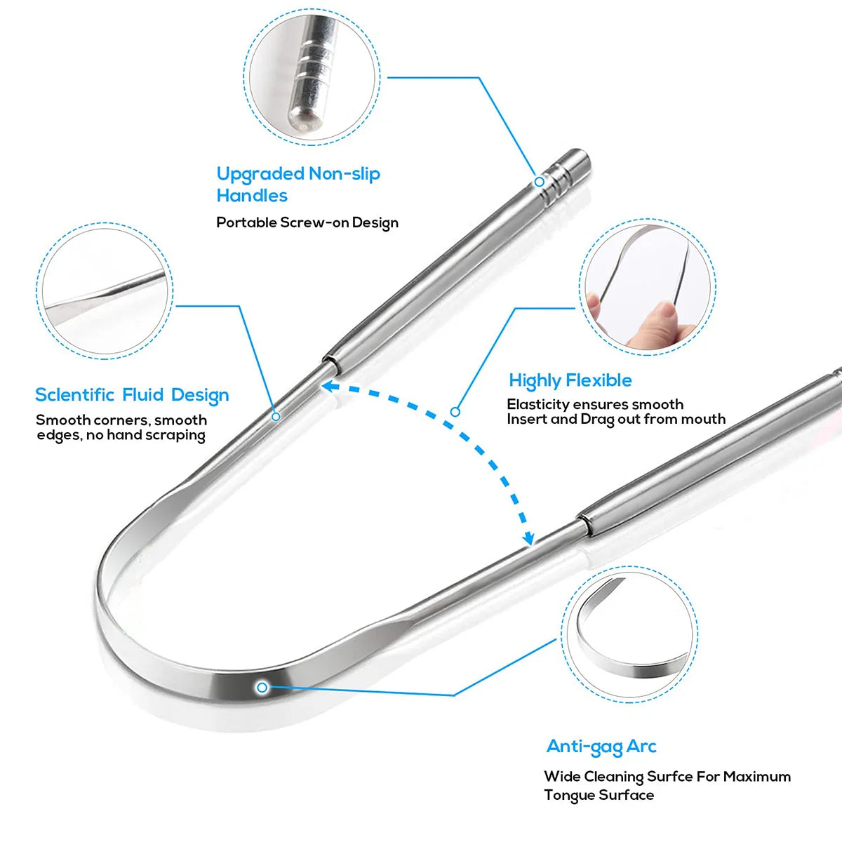 Stainless Steel Tongue Scraper for Adults & Kids, Portable Oral Hygiene Tool (1 or 3 Pack)