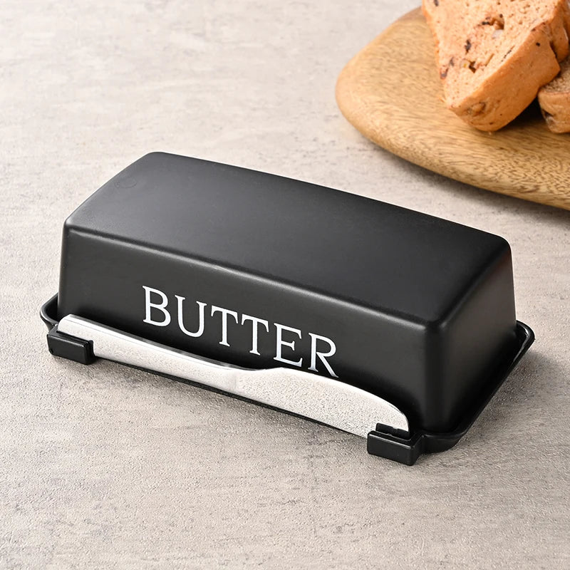 Butter dish with butter cutter, cheese box with lid and knife, practical butter holder for countertop and refrigerator