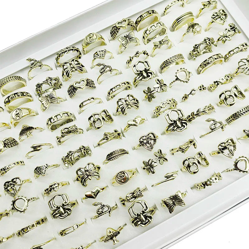 30pcs Alloy Ring Set for Women, Flower, Skull & Animal Designs