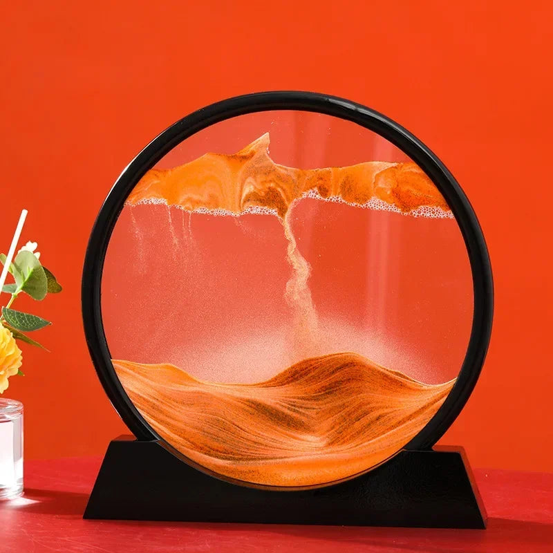 3D Moving Sand Picture, Nordic Style Round Kinetic Art, Decorative Hourglass for Desk, Original Home Decor Gift