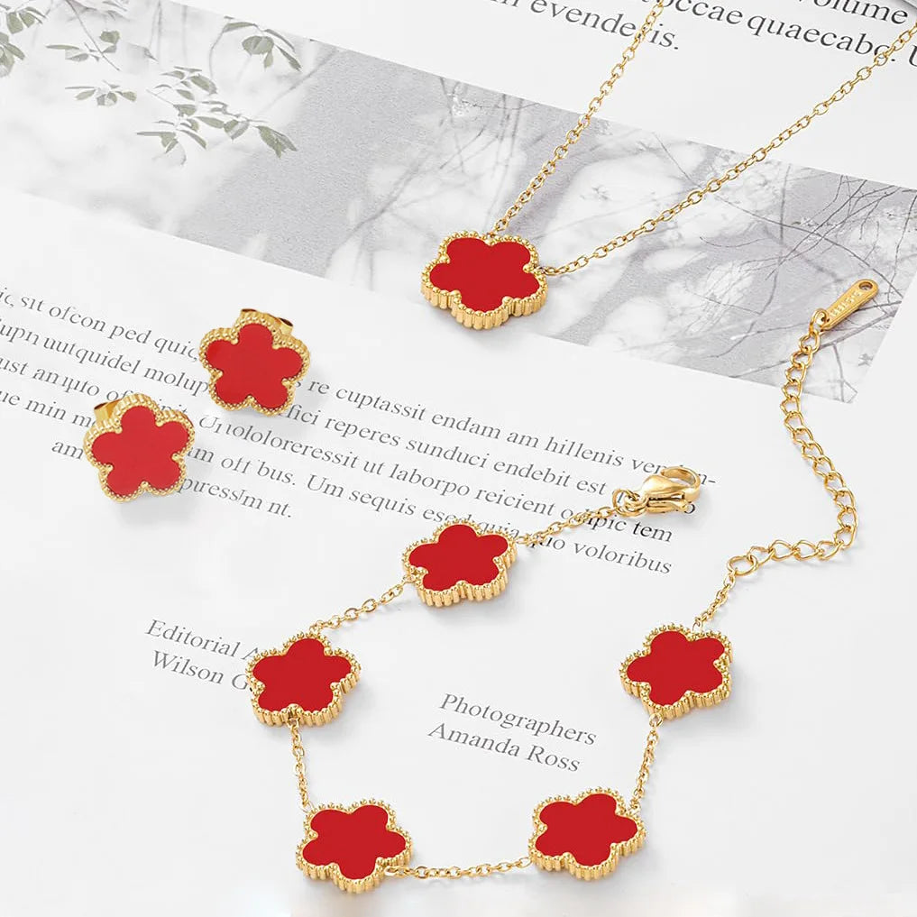 Women's Jewelry Set | Luxury Necklace, Bracelet and Earrings with Plum Blossom Design, Ideal Gift