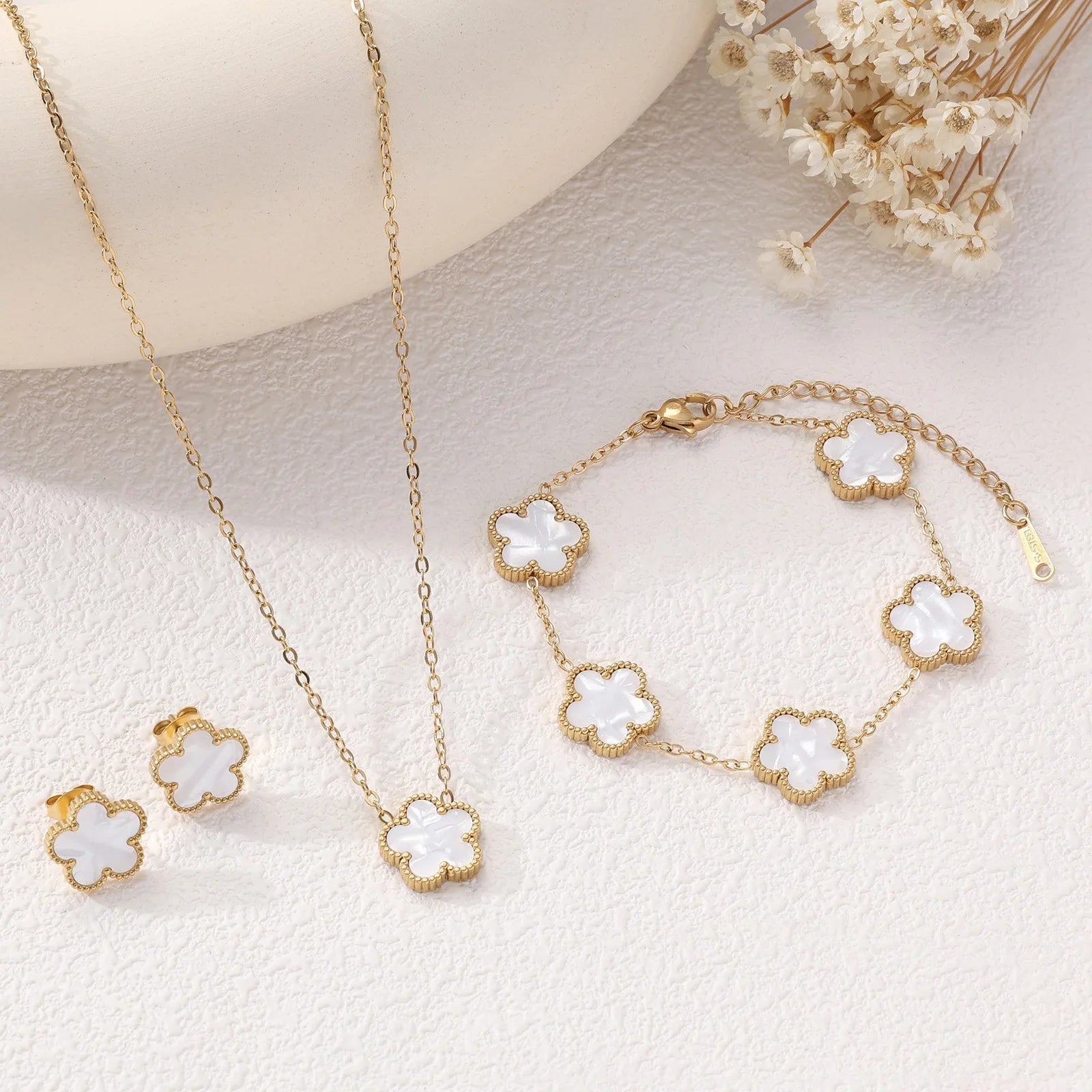Women's Jewelry Set | Luxury Necklace, Bracelet and Earrings with Plum Blossom Design, Ideal Gift