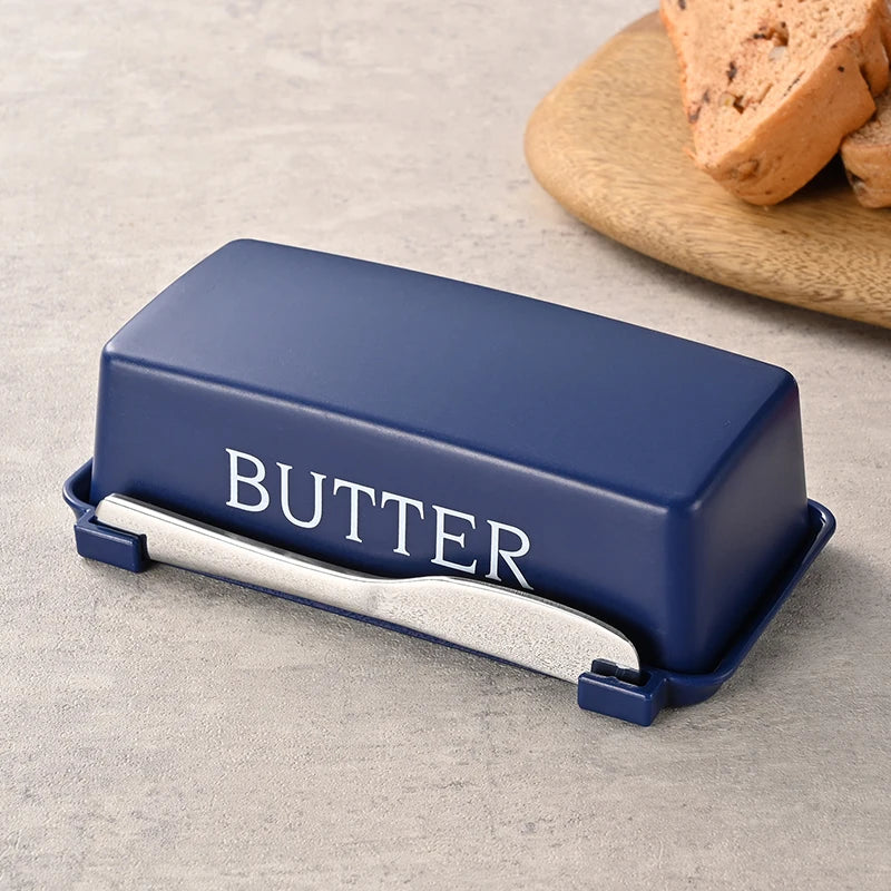 Butter dish with butter cutter, cheese box with lid and knife, practical butter holder for countertop and refrigerator