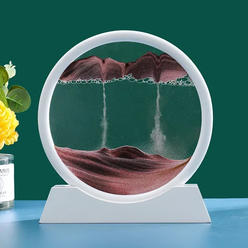 3D Moving Sand Picture, Nordic Style Round Kinetic Art, Decorative Hourglass for Desk, Original Home Decor Gift