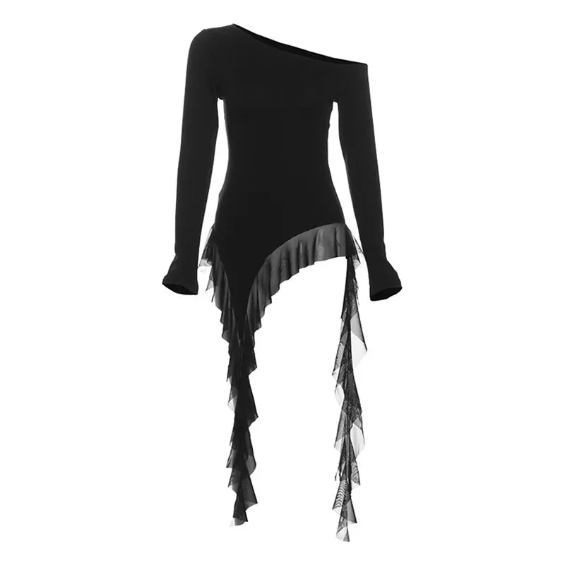 Women’s Y2K Style Top – Asymmetrical Chiffon Blouse