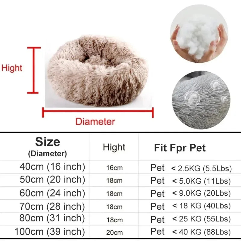 Soft Plush Round Pet Bed with Cushion for Dogs and Cats, Pet Bed, Sofa Bed for Sleeping