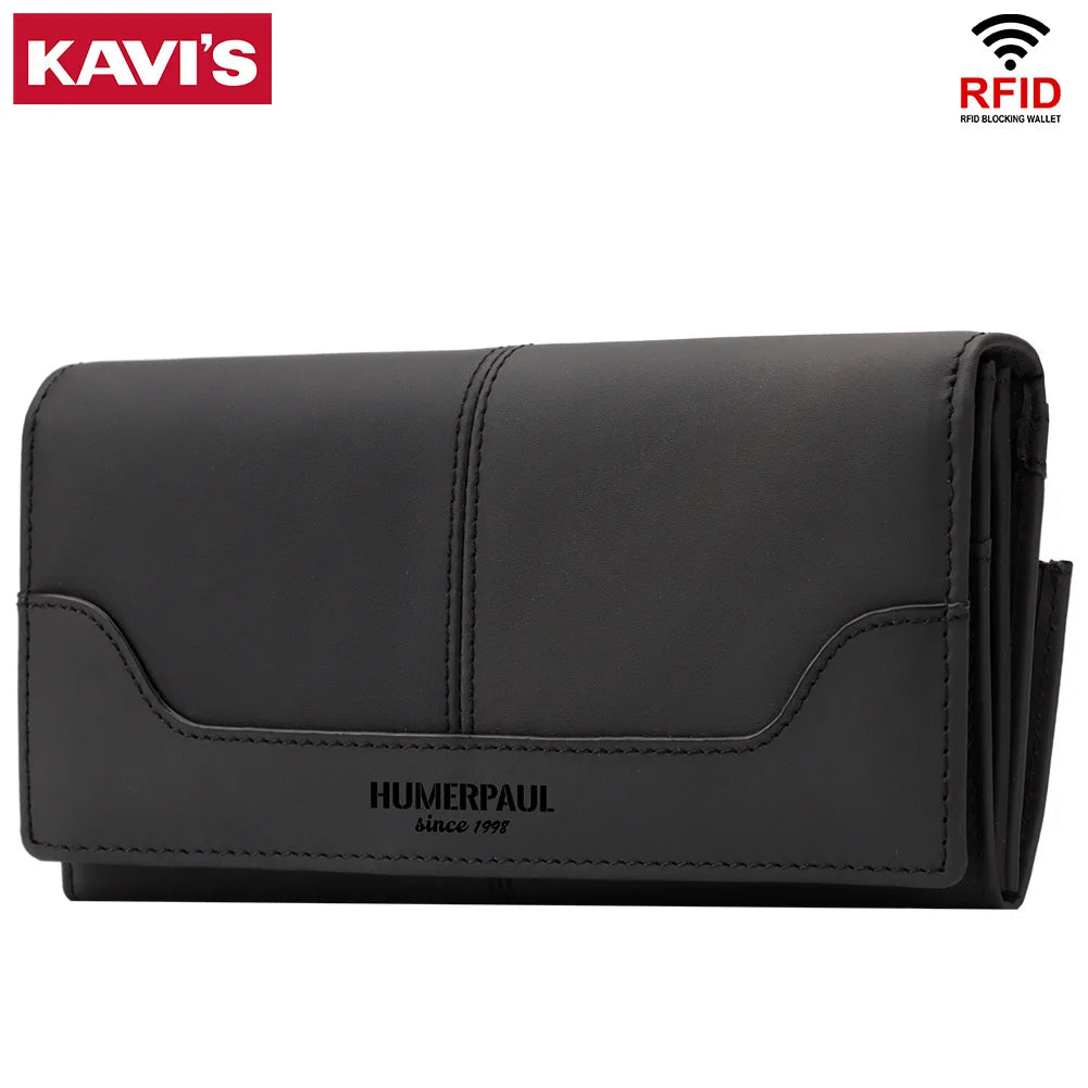 Women's Genuine Leather Long Wallet - Luxury Design with RFID Blocking and Coin Purse