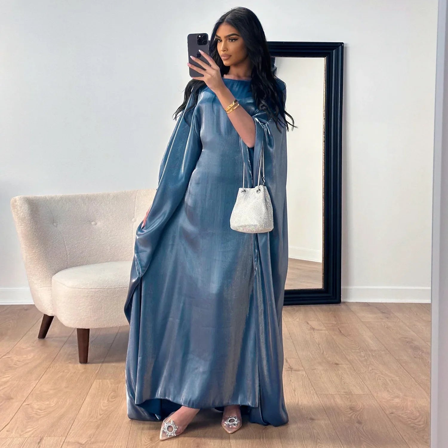 Shiny abaya with butterfly design