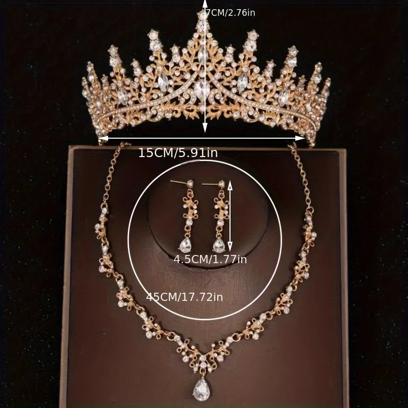 Bridal Jewelry Set (4 Pieces) | Tiara Crown, Necklace and Crystal Earrings, Alloy, Classic Wedding Jewelry