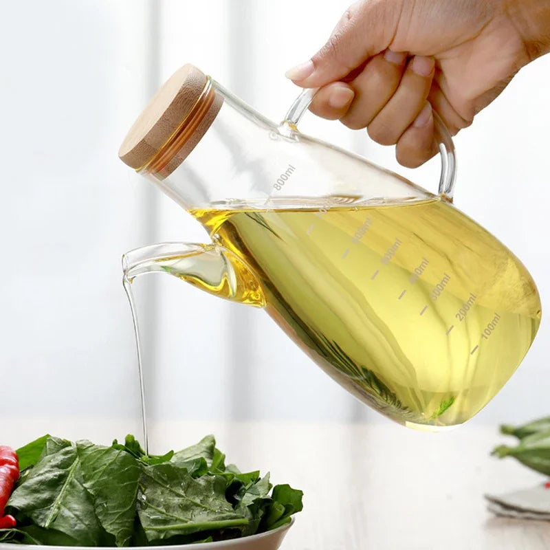 Glass Oil Bottle with Handle and Scale