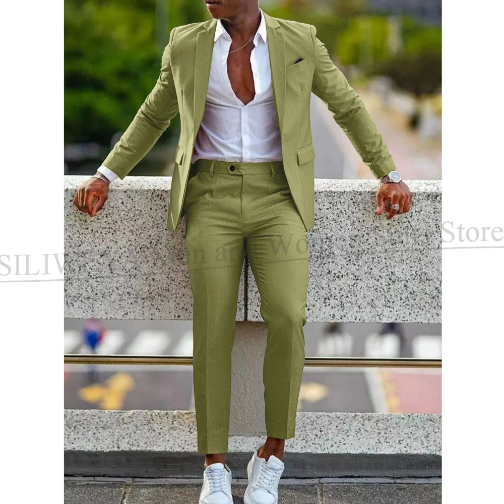 Mens 2 Piece slim fit Suit: Formal Wedding & Graduation Tuxedo