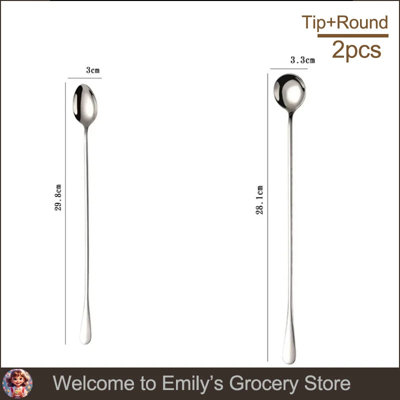 Cocktail Mixing Spoon (30cm) | Long Handle, Round Head, Stainless Steel | Bartender Tool for Drinks, Honey, Kitchen Use