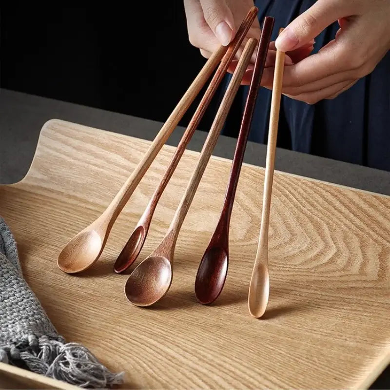 Wooden spoon with long handle for coffee