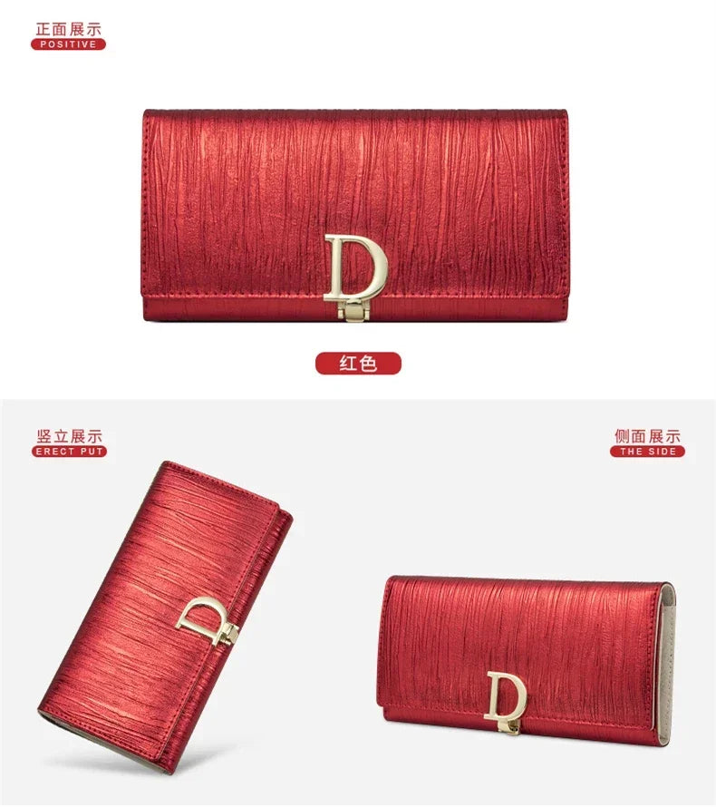 Women's Genuine Leather Long Wallet with Phone Compartment