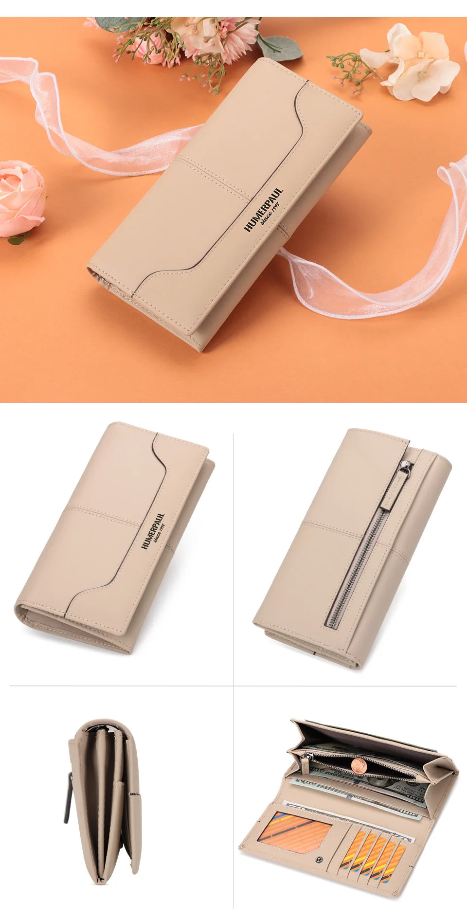 Women's Genuine Leather Long Wallet - Luxury Design with RFID Blocking and Coin Purse