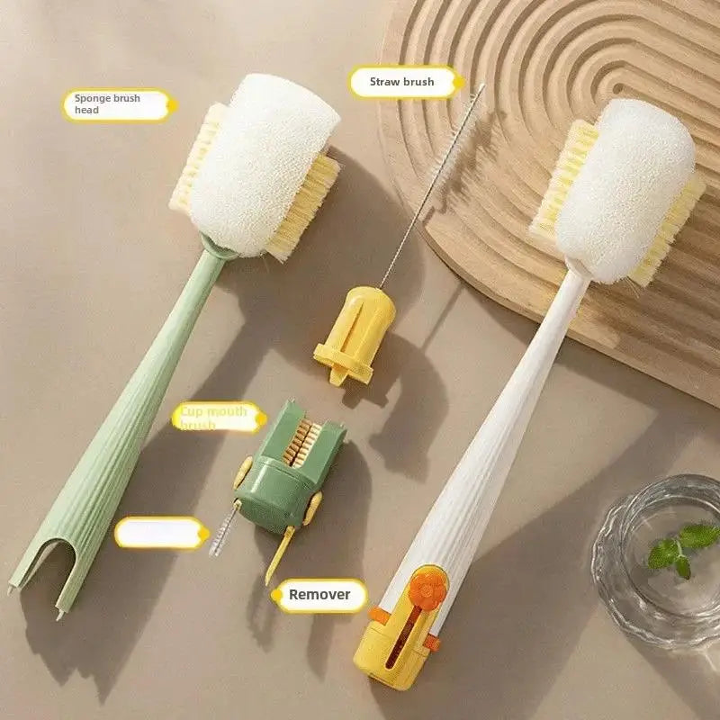 5-in-1 Cleaning Kit for Cups and Thermoses, Multipurpose Brush with Built-in Sponge, Household Tool for Cleaning Glasses and Bottles