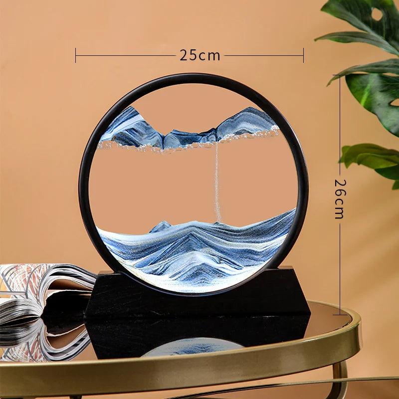 3D Moving Sand Picture, Nordic Style Round Kinetic Art, Decorative Hourglass for Desk, Original Home Decor Gift